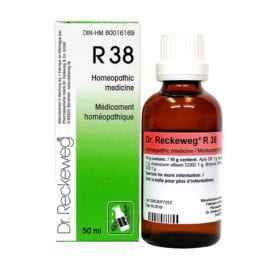 R38, gts 50ml - Afecções abdómen lado direito, ovário - Dr. Reckeweg